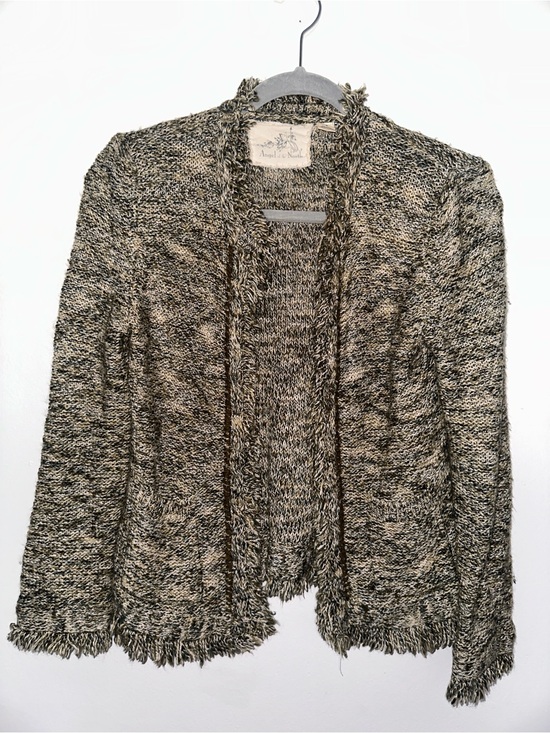 Angel Of The North Sweaters - Angel Of The North Black & Cream Marled Fringe Open-Front Cardigan